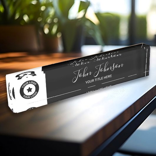 カスタムロゴと名前エレガント デスクネームプレート