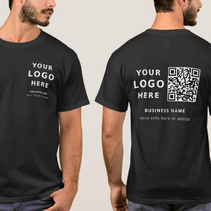 カスタムロゴとQRコードの従業員用モダンブラック Tシャツ