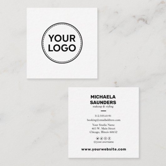 カスタムロゴのクリーン&シンプル スクエア名刺 (正面/裏面)