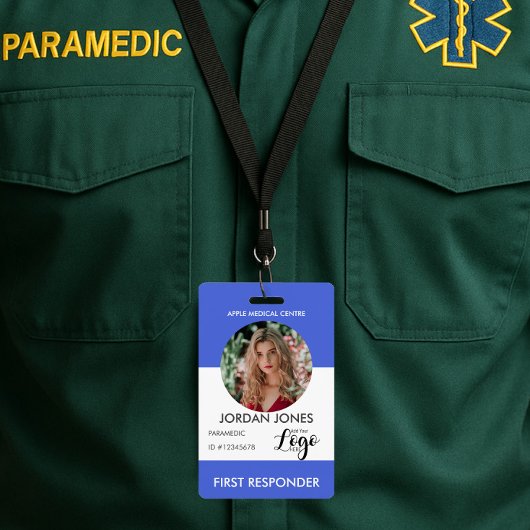 カスタムロゴのビジネススタッフ写真セキュリティブルー バッジ