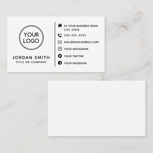 カスタムロゴのミニマモダンリストソーシャルメディアアイコン 名刺 (正面/裏面)