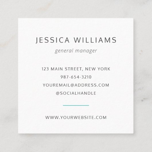 カスタムロゴはっきりしたミニマル企業のティール（緑がかった色） スクエア名刺 (裏面)