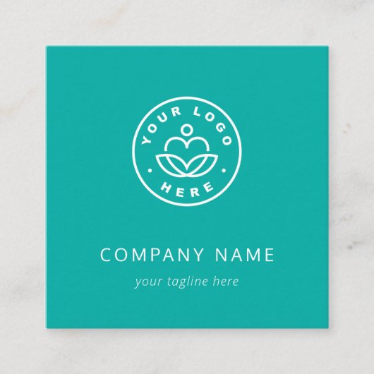 カスタムロゴはっきりしたミニマル企業のティール（緑がかった色） スクエア名刺 (正面)