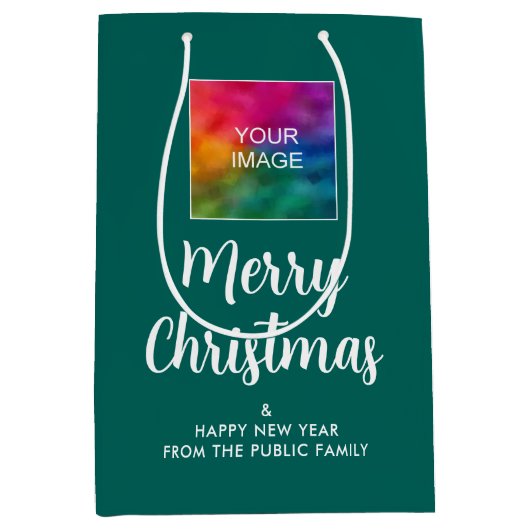 カスタムロゴまたは画像文字メリークリスマス ミディアムペーパーバッグ (正面)