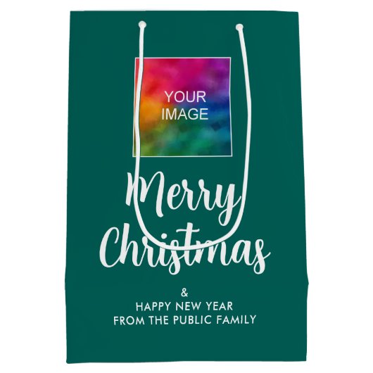 カスタムロゴまたは画像文字メリークリスマス ミディアムペーパーバッグ (裏面)