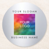 カスタムロゴをここに追加エレガントSilver Lookテンプレート ラウンドペーパーコースター (正面)