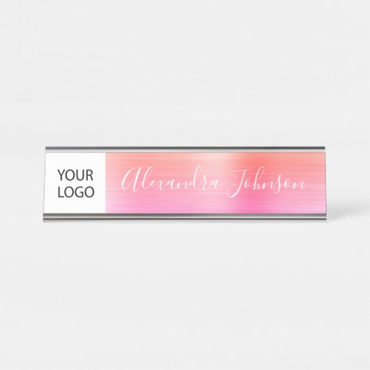 カスタムロゴエグゼクティブオレンジピンクプロフェッショナル デスクネームプレート (正面)