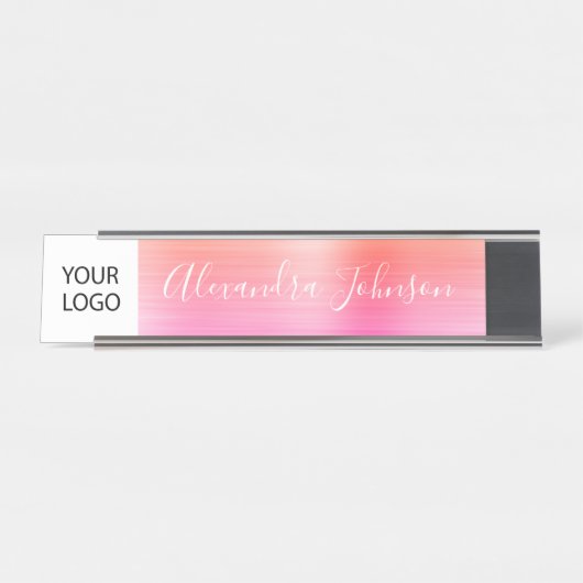 カスタムロゴエグゼクティブオレンジピンクプロフェッショナル デスクネームプレート (正面)