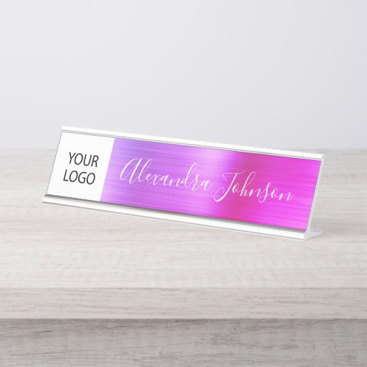 カスタムロゴエグゼクティブパープルピンクプロフェッショナル デスクネームプレート (正面)