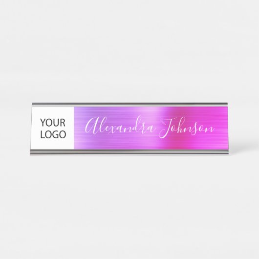 カスタムロゴエグゼクティブパープルピンクプロフェッショナル デスクネームプレート (正面)