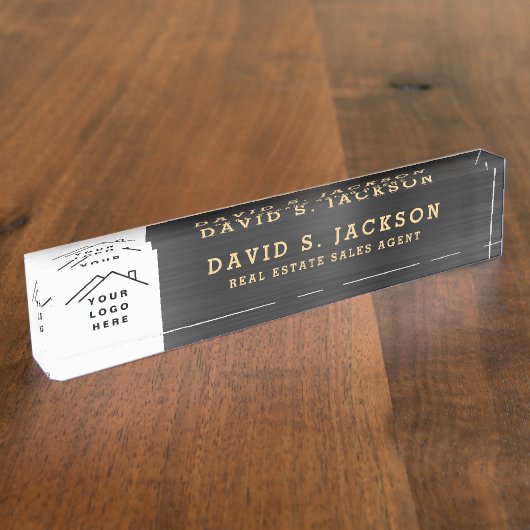 カスタムロゴエグゼクティブブラック金ゴールドプロフェッショナル デスクネームプレート (側面)