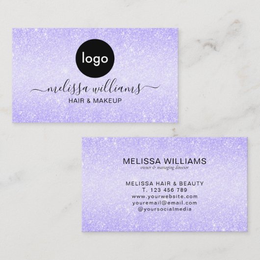 カスタムロゴエレガントシックパープルグリッター 名刺 (正面/裏面)