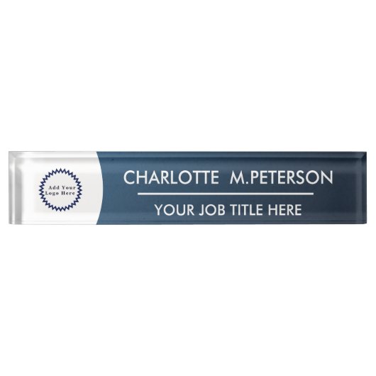 カスタムロゴエレガントネービーブルー デスクネームプレート (正面)
