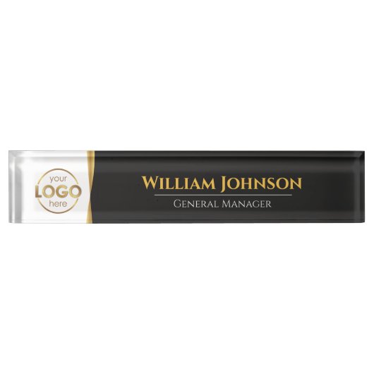 カスタムロゴエレガントブラック金ゴールド机用ネームプレート デスクネームプレート (正面)