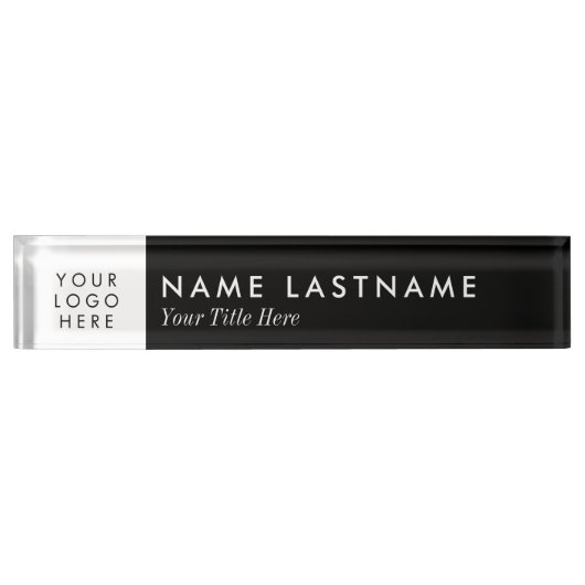 カスタムロゴエレガントミニマル白黒アクリル デスクネームプレート (正面)