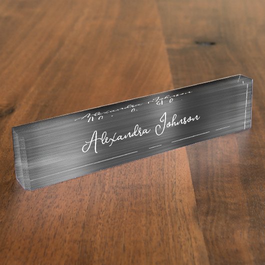 カスタムロゴエレガント白黒デスク デスクネームプレート (側面)