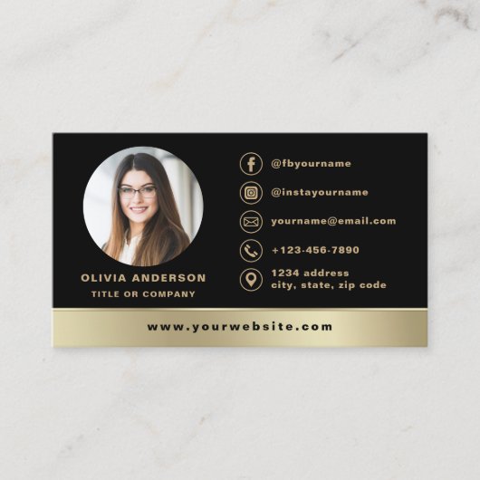 カスタムロゴエレガント黒金ゴールド写真 名刺 (正面)