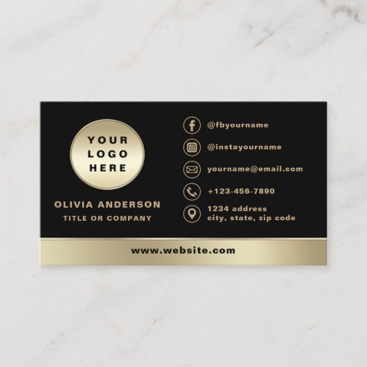 カスタムロゴエレガント黒金ゴールド写真 名刺 (正面)