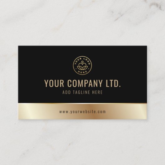 カスタムロゴエレガント黒金ゴールドQRコード 名刺 (正面)