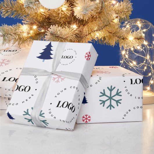 カスタムロゴクリスマスツリーギフトスノーフレーク ラッピングペーパー (クリスマス)