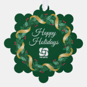 カスタムロゴグリーンクリスマスリース オーナメントカード (正面)