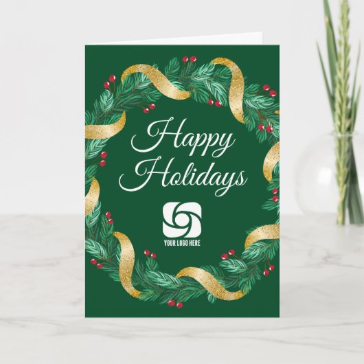 カスタムロゴグリーンクリスマスリース シーズンカード (正面)
