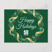 カスタムロゴグリーンクリスマスリース シーズンポストカード (正面)