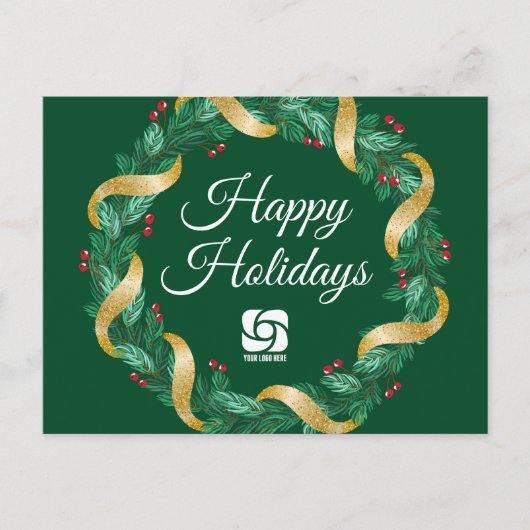 カスタムロゴグリーンクリスマスリース シーズンポストカード (正面)