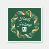 カスタムロゴグリーンクリスマスリース スタンダードカクテルナプキン (正面)