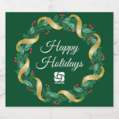 カスタムロゴグリーンクリスマスリース スパークリングワインラベル (シングルラベル)
