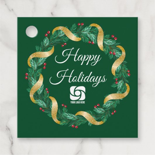 カスタムロゴグリーンクリスマスリース フェイバータグ (正面)