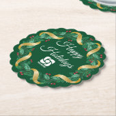 カスタムロゴグリーンクリスマスリース ペーパーコースター (アングル)