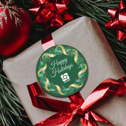 カスタムロゴグリーンクリスマスリース ラウンドシール