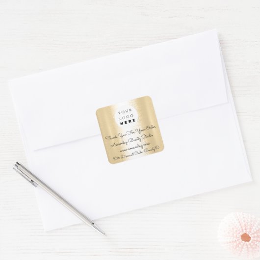 カスタムロゴサンキューショッピング割引コード金ゴールド スクエアシール (封筒)