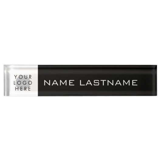 カスタムロゴシンプル基本名Lastname白黒 デスクネームプレート (正面)