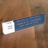 カスタムロゴネイビーブルーエレガントプロフェッショナル デスクネームプレート (側面)