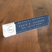 カスタムロゴネイビーブルーエレガントプロフェッショナル デスクネームプレート (側面)