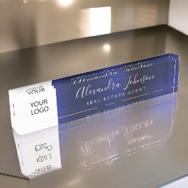 カスタムロゴネイビーブルーエレガントプロフェッショナル デスクネームプレート