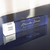 カスタムロゴネイビーブルーエレガントプロフェッショナル デスクネームプレート