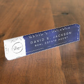 カスタムロゴネイビーブルーメタリックプロフェッショナル デスクネームプレート (側面)