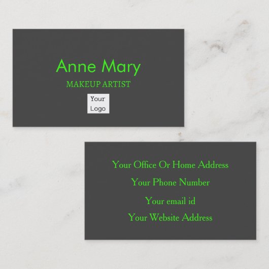 カスタムロゴネオングリーンメイクアップアーティストサロングレー 名刺 (正面/裏面)