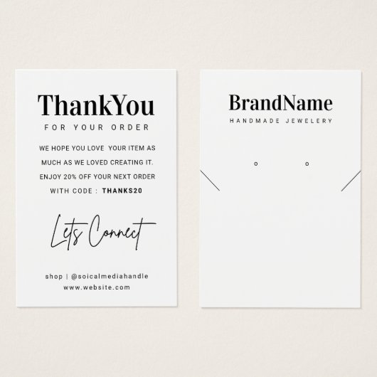 カスタムロゴネックレスイヤリングサンキューカード (正面&裏面)