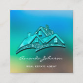 カスタムロゴハウス実在エステートエージェントブルーグラデーション スクエア名刺 (正面)
