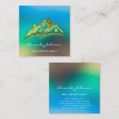 カスタムロゴハウス実在エステートエージェントブルーグリーン スクエア名刺 (正面/裏面)