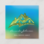 カスタムロゴハウス実在エステートエージェントブルーグリーン スクエア名刺 (正面)