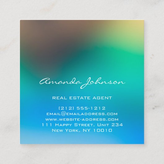 カスタムロゴハウス実在エステートエージェントブルーグリーン スクエア名刺 (裏面)