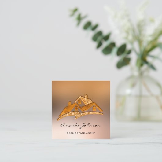 カスタムロゴハウス実在エステートエージェントホームエレガント スクエア名刺 (スタンド正面)