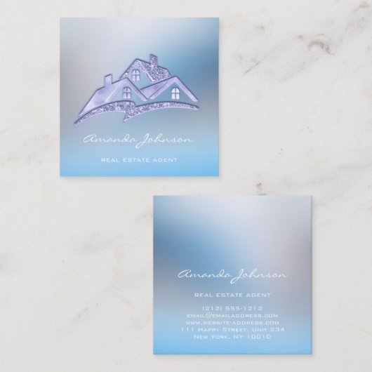 カスタムロゴハウス実在エステートエージェントホームグラムブルー スクエア名刺 (正面/裏面)