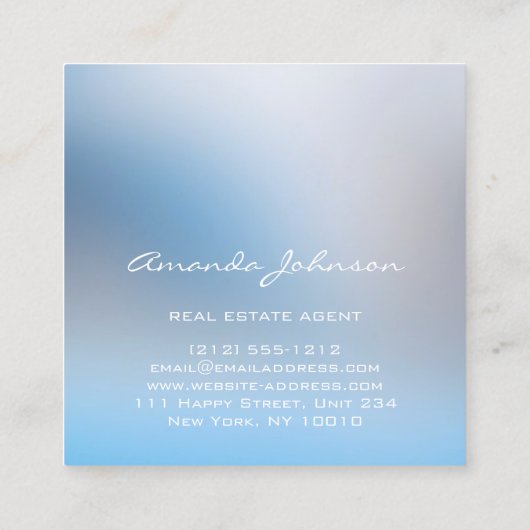 カスタムロゴハウス実在エステートエージェントホームグラムブルー スクエア名刺 (裏面)