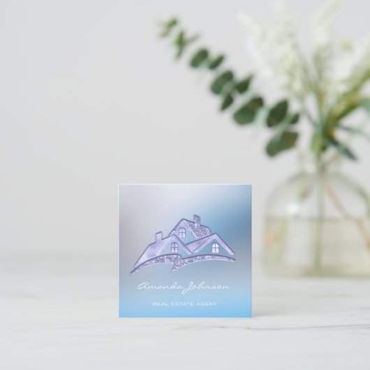 カスタムロゴハウス実在エステートエージェントホームグラムブルー スクエア名刺 (スタンド正面)